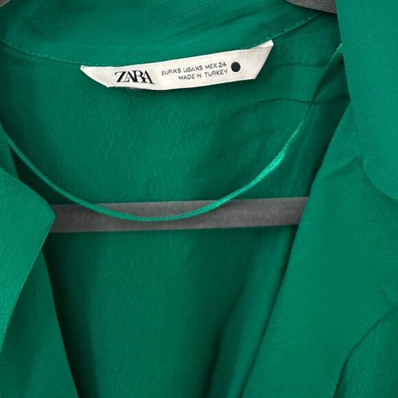 ZARA Blouse Crop Top Long Sleeve Green Collar Shirt Size Women's XS - Picture 3 of 3